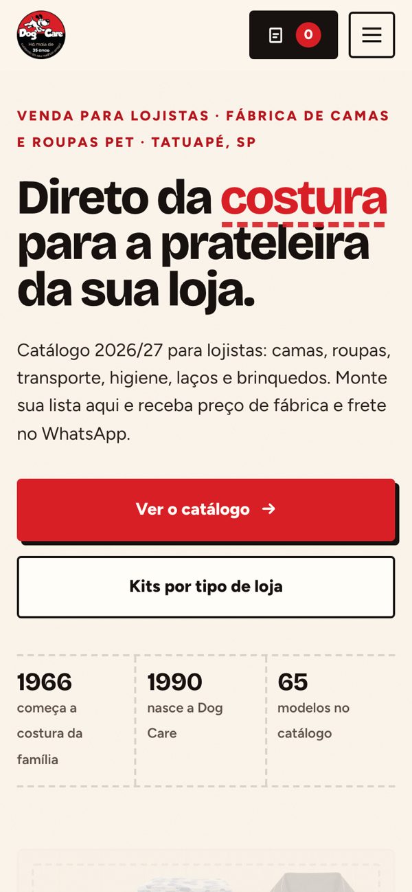 Catálogo online da Dog Care no celular